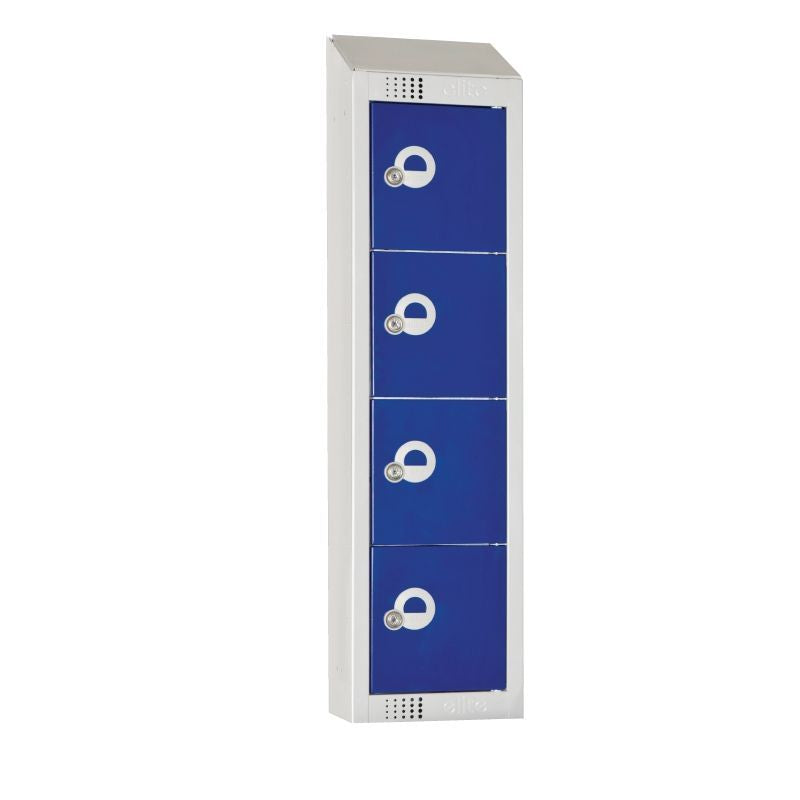 Elite Personal Effects Locker 4 Door Blue Camlock Sloping Top - CF751-CS Lockers and Key Cabinets Elite Lockers Limited   