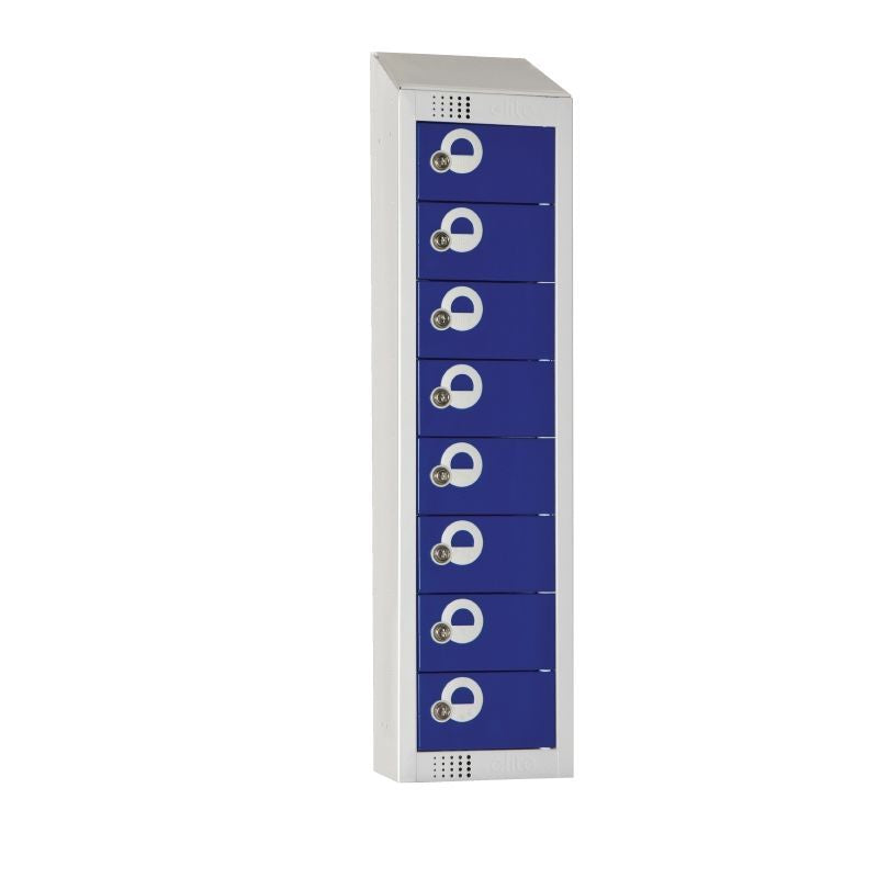 Elite Personal Effects Locker 8 Door Blue Camlock Sloping Top - CF752-CS Lockers and Key Cabinets Elite Lockers Limited   