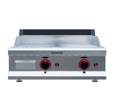 Empire 2 Burner Gas Griddle Half Flat Half Ribbed 650mm Wide - EMP-GD650-RIB Gas Griddles Empire   