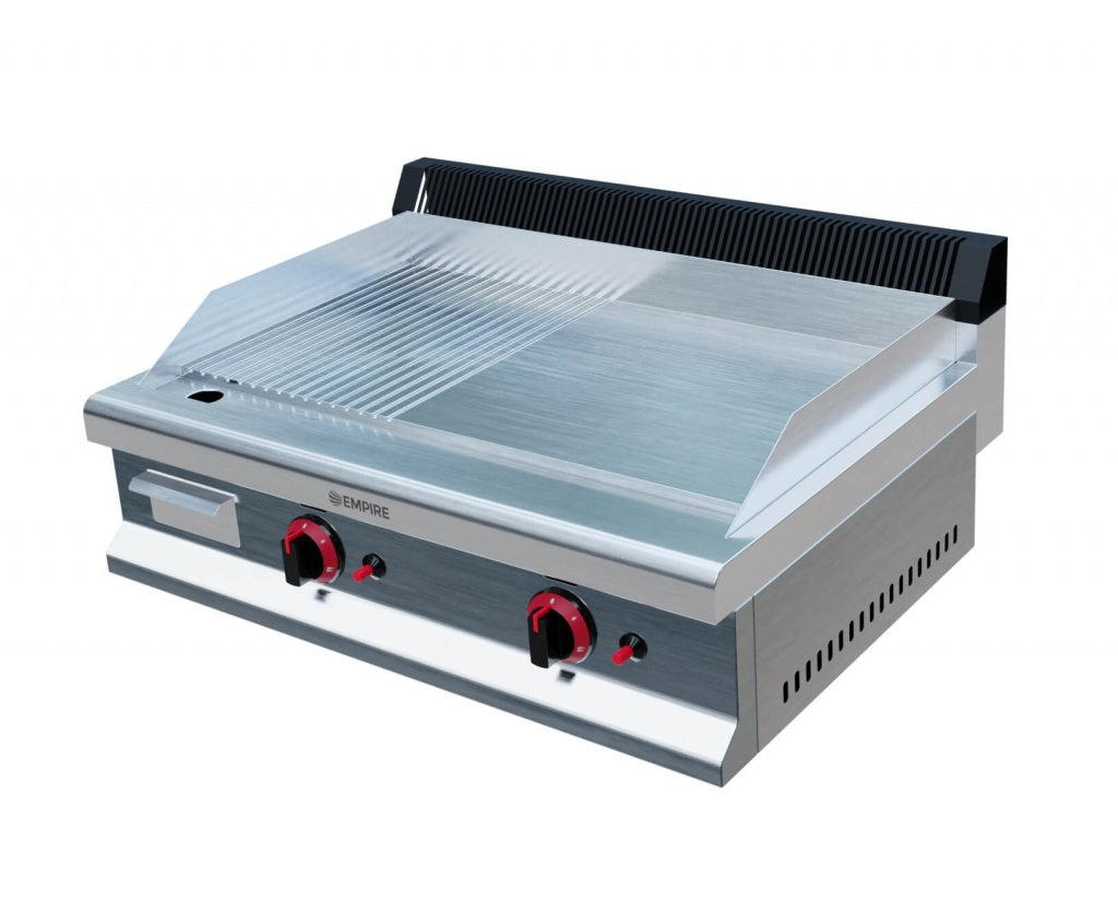 Empire 2 Burner Gas Griddle Half Flat Half Ribbed 800mm Wide - EMP-GD800-RIB Gas Griddles Empire   