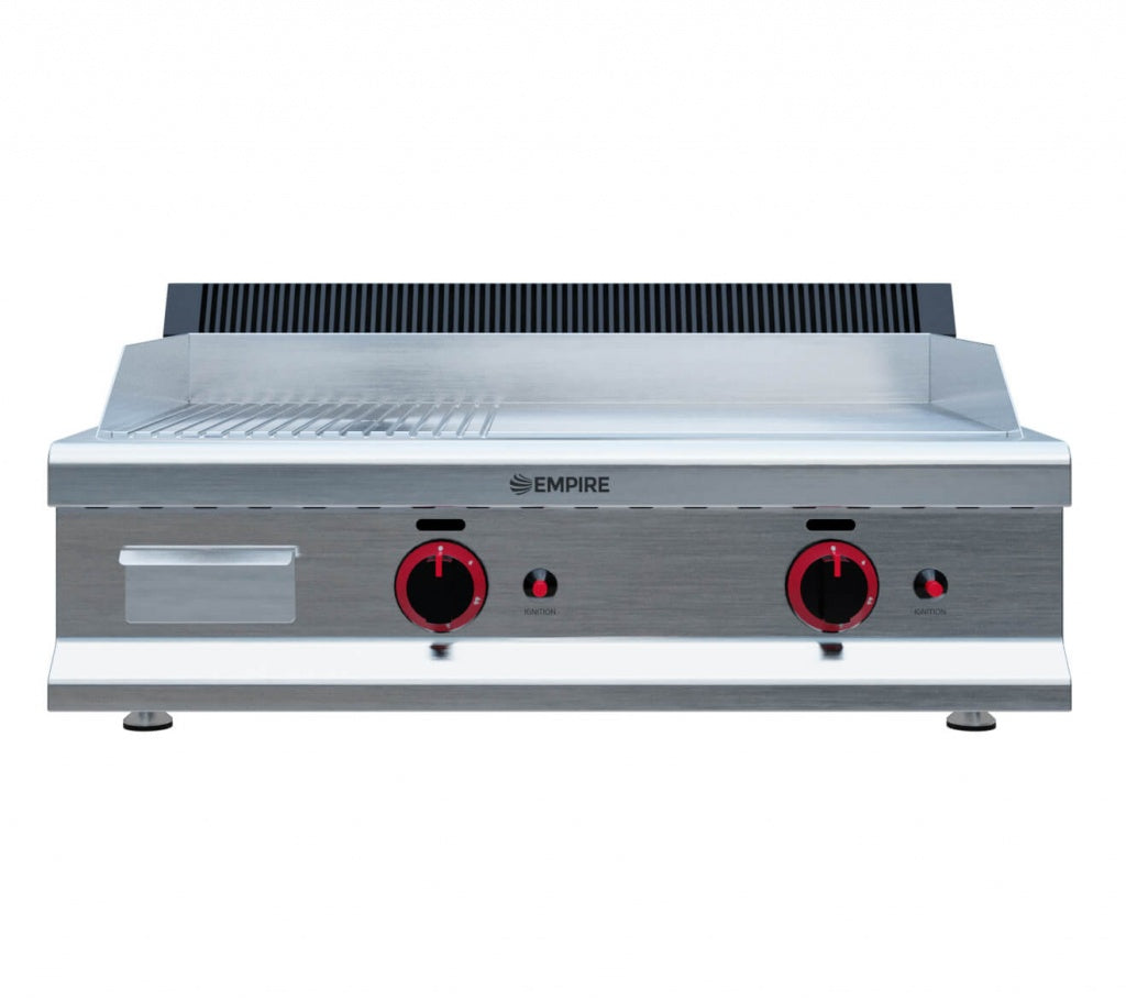Empire 2 Burner Gas Griddle Smooth/Ribbed – 800mm LPG & Nat Gas 5.6kW - EMP-GD800-RIB Gas Griddles Empire