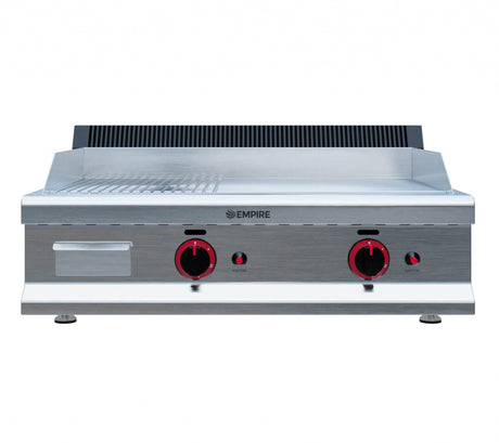 Empire 2 Burner Gas Griddle Half Flat Half Ribbed 800mm Wide - EMP-GD800-RIB Gas Griddles Empire   