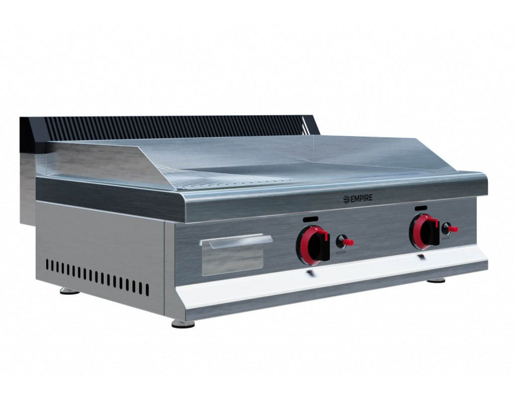 Empire 2 Burner Gas Griddle Half Flat Half Ribbed 800mm Wide - EMP-GD800-RIB Gas Griddles Empire   