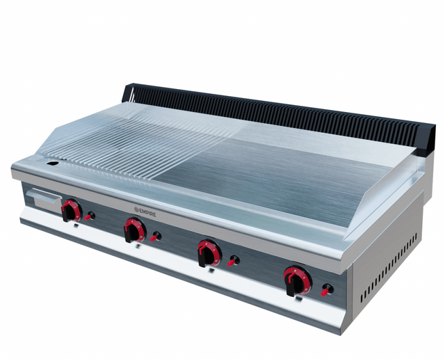 Empire 4 Burner Gas Griddle Half Flat Half Ribbed 1150mm Wide - EMP-GD1150-RIB Gas Griddles Empire   