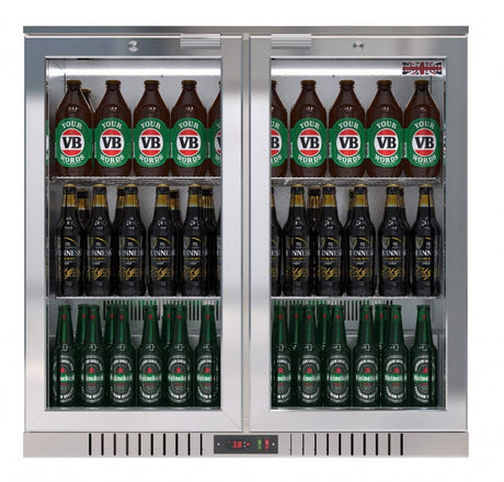 Empire Double Door 208L Stainless Steel Bottle Cooler – Hinged Door Commercial Back Bar Fridge | CL-210H-S Double Door Bottle Coolers Empire