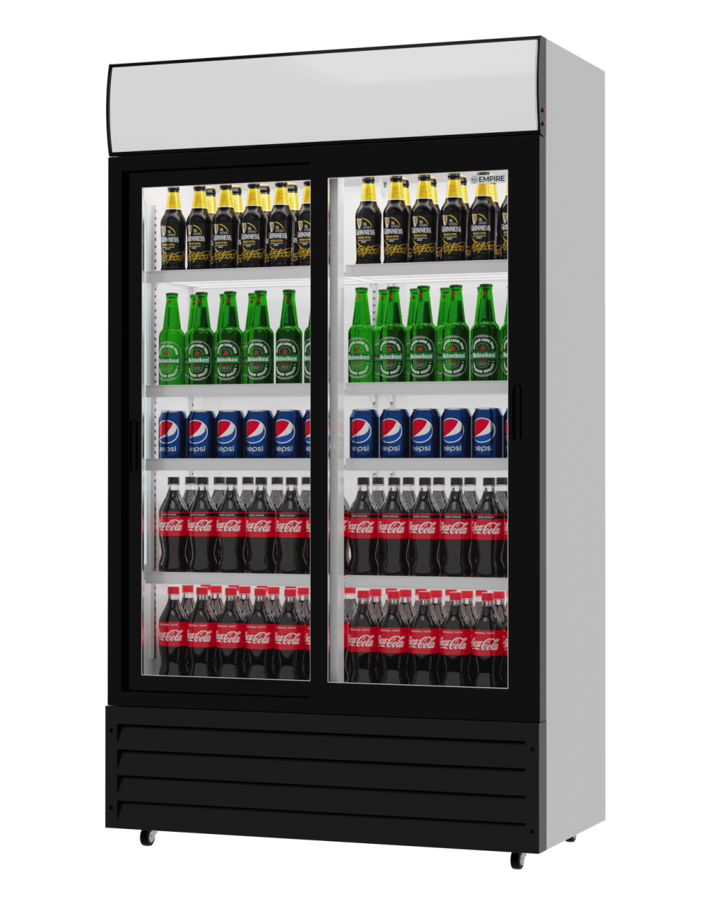 Empire Double Sliding Door Display Cooler with Merchandising Canopy