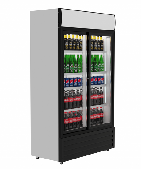 Empire Double Sliding Door Display Cooler with Merchandising Canopy - SS-P688WB-B