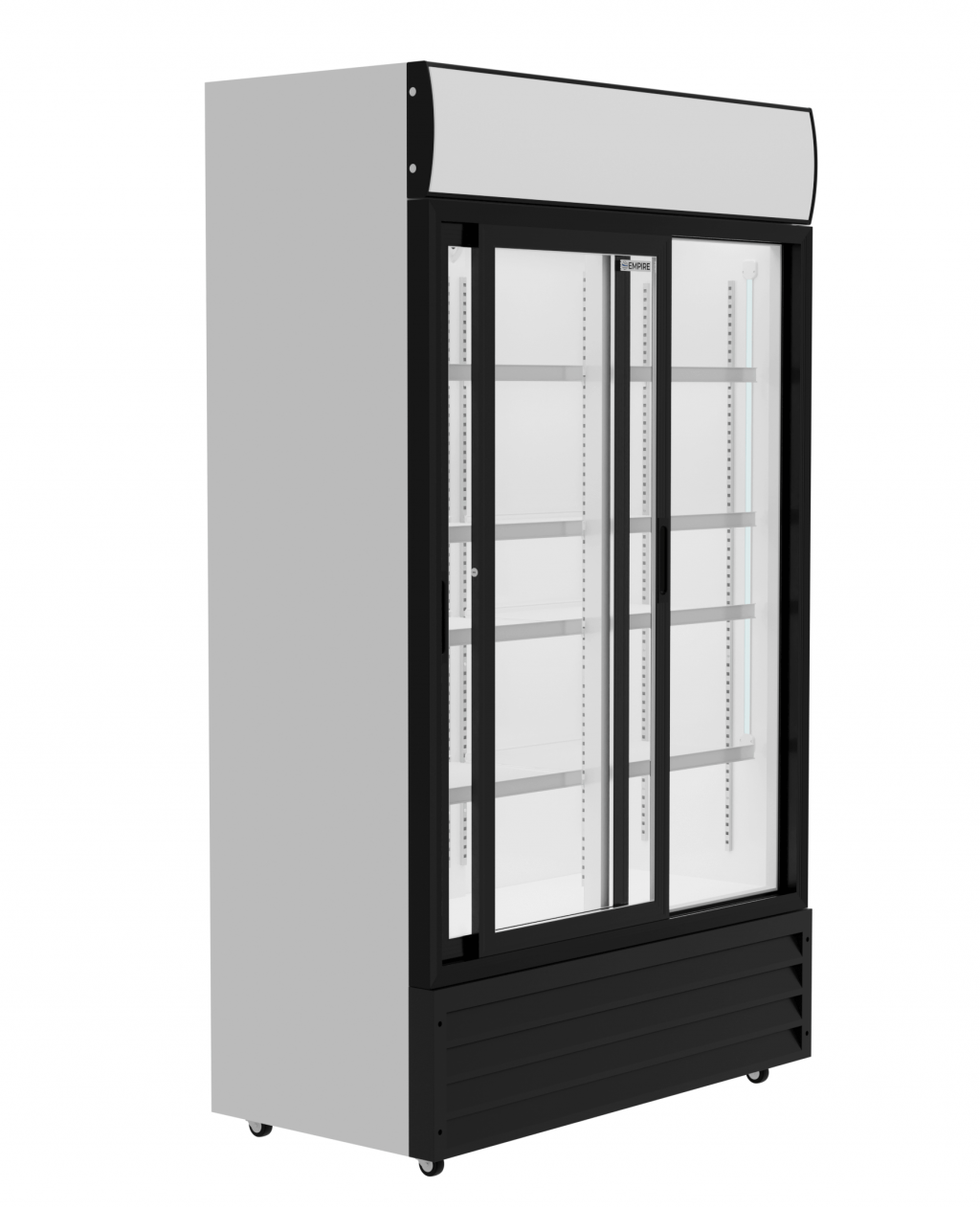Empire Double Sliding Door Display Cooler with Merchandising Canopy
