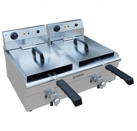 Empire Electric Twin Tank Fryer with Drain Tap - 2 x 12 Litre
