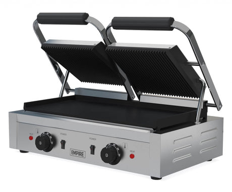 Empire Large Twin Contact Panini Grill Ribbed Top Flat Bottom - EMP-GH813