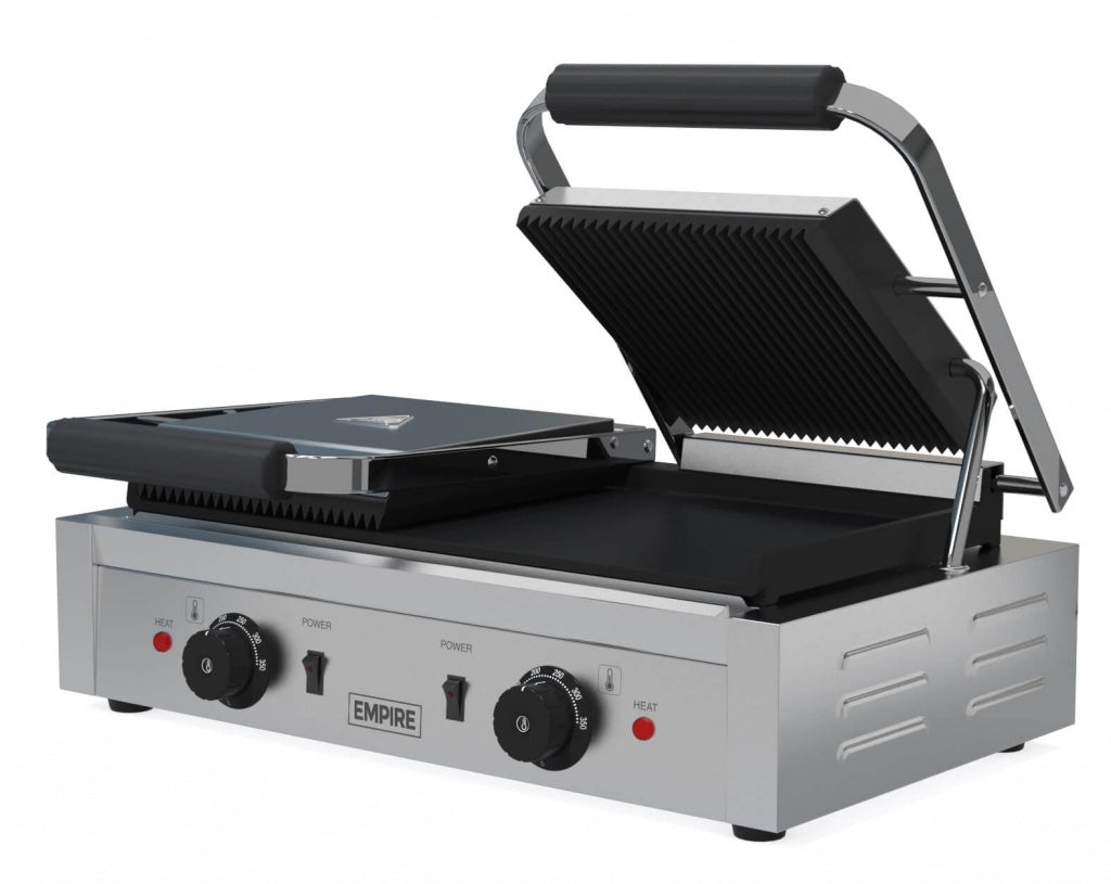 Empire Large Twin Contact Panini Grill Ribbed Top Flat Bottom - EMP-GH813 Contact Grills & Panini Makers Empire   