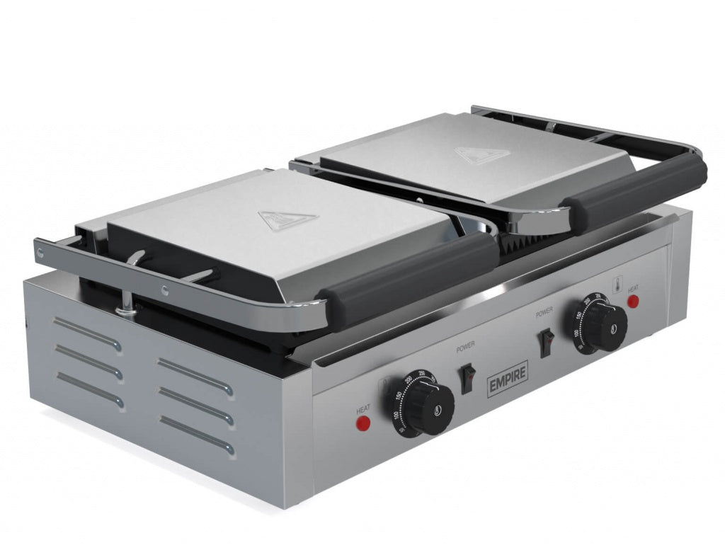 Empire Large Twin Contact Panini Grill Ribbed Top Flat Bottom - EMP-GH813 Contact Grills & Panini Makers Empire   