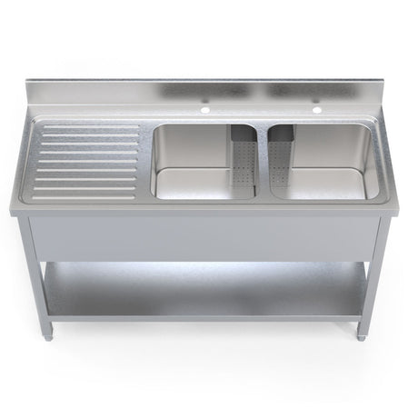 Empire Stainless Steel Commercial Double Bowl Sink – Left Hand Drainer 1400mm Wide | 1400-600LHD Double Bowl Sinks Empire
