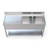 Empire Stainless Steel Commercial Double Bowl Sink – Left Hand Drainer 1600mm Wide | 1600-600LHD Double Bowl Sinks Empire