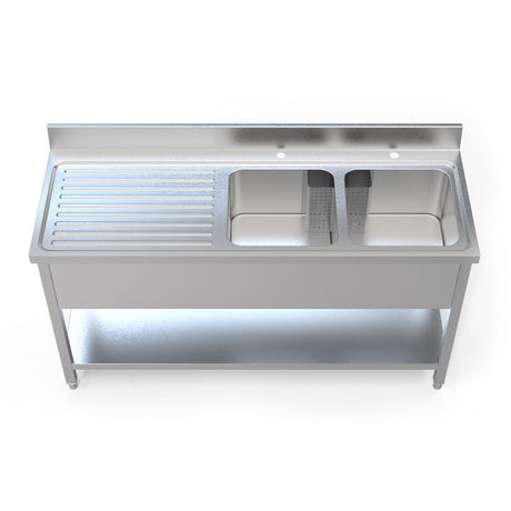 Empire Stainless Steel Commercial Double Bowl Sink – Left Hand Drainer 1600mm Wide | 1600-600LHD Double Bowl Sinks Empire