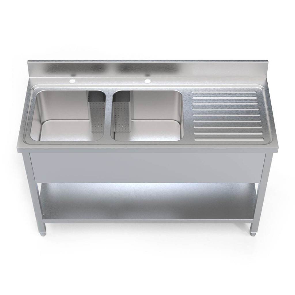 Empire Stainless Steel Double Bowl Sink Right Hand Drainer 1400 600R Empire Supplies