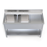 Empire Stainless Steel Double Bowl Sink Right Hand Drainer - 1400-600RHD Double Bowl Sinks Empire   
