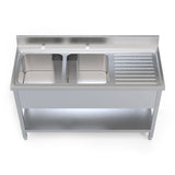 Empire Stainless Steel Commercial Double Bowl Sink – Right Hand Drainer 1400mm Wide | 1400-600RHD Double Bowl Sinks Empire