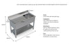 Empire Stainless Steel Commercial Single Bowl Sink – Left Hand Drainer 1200mm Wide | 1200-600LHD Single Bowl Sinks Empire