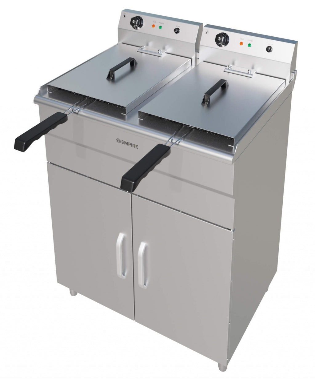 Empire 2 x 12L Twin Tank Electric Floor-Standing Fryer – 6kW Commercial Deep Fryer | EMP-FSEF-10V-2 Freestanding Electric Fryers Empire