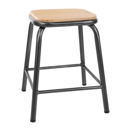 Bolero Cantina Low Stools with Wooden Seat Pad Metallic Grey (Pack of 4) - FB930