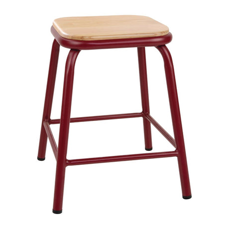 Bolero Cantina Low Stools with Wooden Seat Pad Wine Red (Pack of 4) - FB931