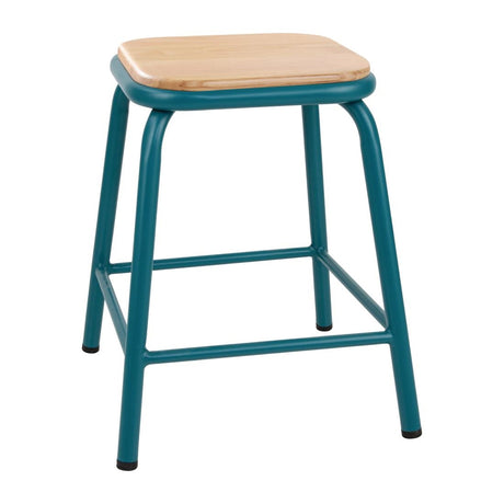 Bolero Cantina Low Stools with Wooden Seat Pad Teal (Pack of 4) - FB932