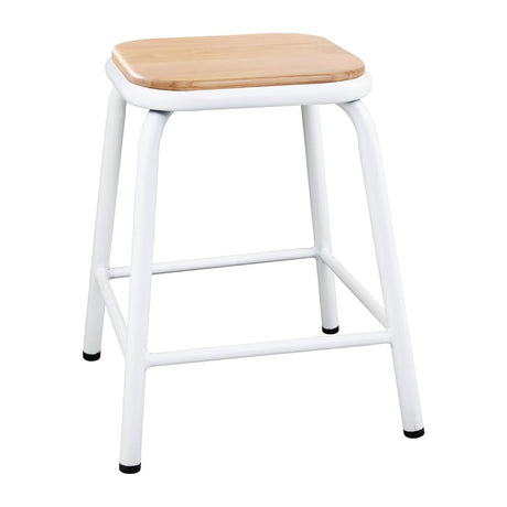 Bolero Cantina Low Stools with Wooden Seat Pad White (Pack of 4) - FB933