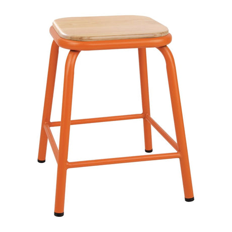 Bolero Cantina Low Stools with Wooden Seat Pad Orange (Pack of 4) - FB934 Stools Bolero   