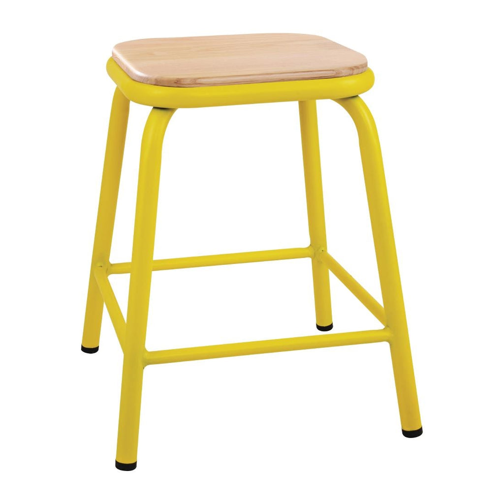 Bolero Cantina Low Stools with Wooden Seat Pad Yellow (Pack of 4) - FB935 Stools Bolero   