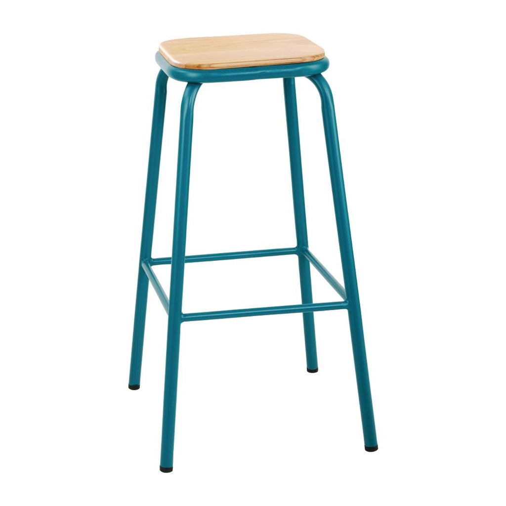 Bolero Cantina High Stools with Wooden Seat Pad Teal (Pack of 4) - FB938