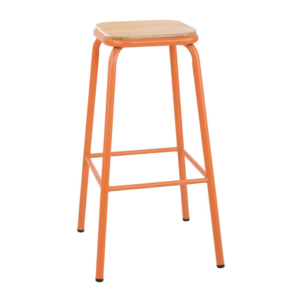 Bolero Cantina High Stools with Wooden Seat Pad Orange (Pack of 4) - FB940
