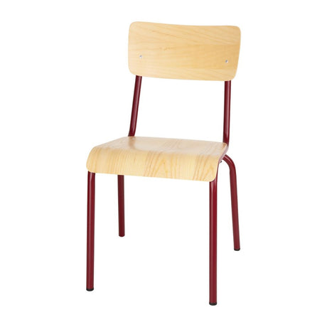 Bolero Cantina Side Chairs with Wooden Seat Pad and Backrest Wine Red (Pack of 4) - FB943 Chairs Bolero   