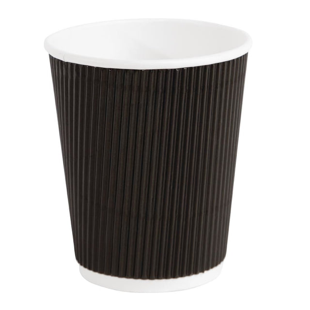 Fiesta Disposable Coffee Cups Ripple Wall Black 225ml / 8oz (Pack of 25) - CM540