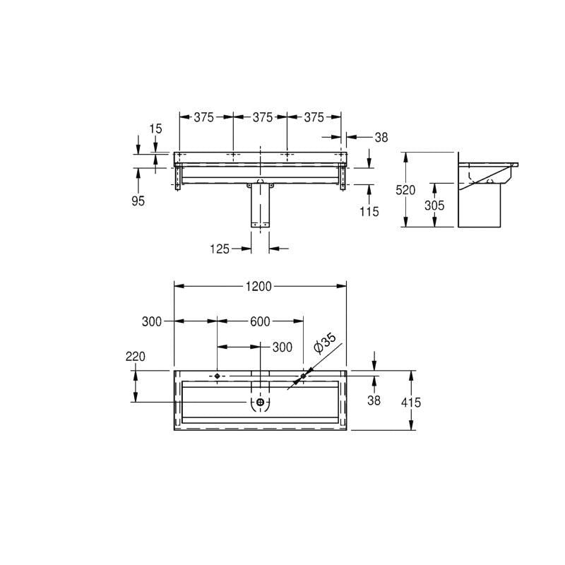 Franke Sissons Saturn Washtrough Sink 1200mm - CN728 WC Sinks & Urinals Franke   