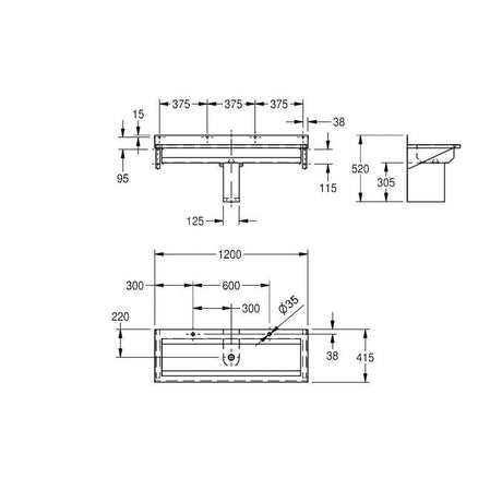 Franke Sissons Saturn Washtrough Sink 1200mm - CN728 WC Sinks & Urinals Franke   