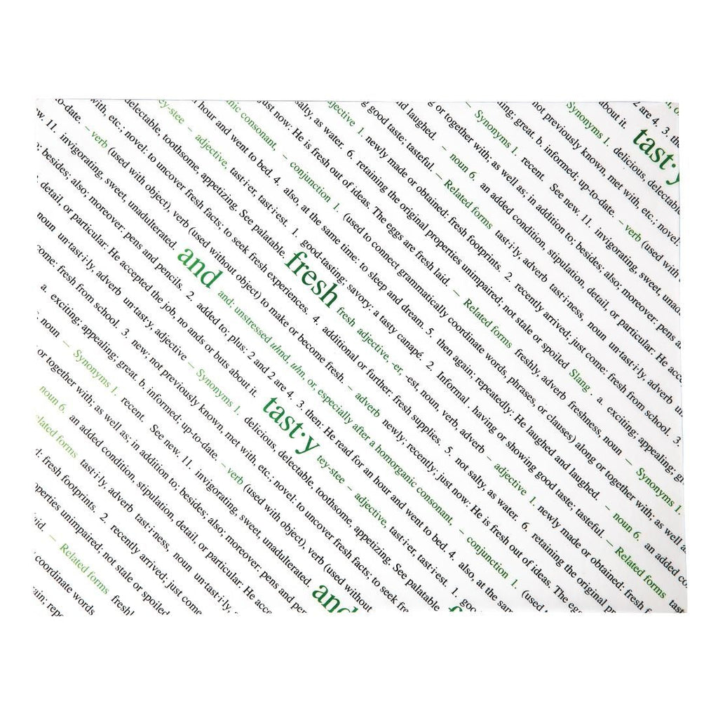 Greaseproof Paper Sheets Fresh and Tasty Print 255 x 203mm (Pack of 500) - GK975 Greaseproof Paper Non Branded   