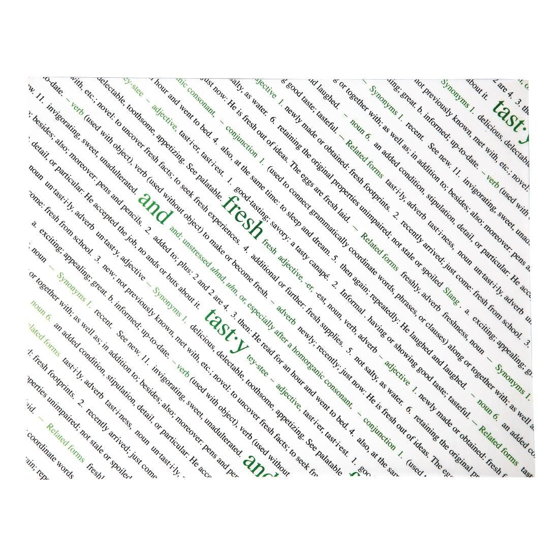 Greaseproof Paper Sheets Fresh and Tasty Print 255 x 203mm (Pack of 500) - GK975 Greaseproof Paper Non Branded   