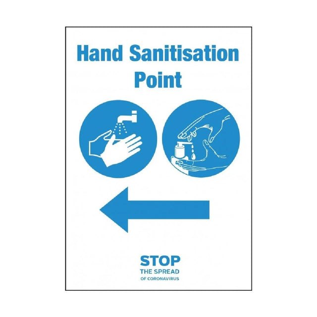 Hand Sanitisation Point Arrow Left Self-Adhesive Sign A4 - FN850 Guidance Posters & Floor Graphics Unbranded   