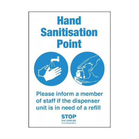 Hand Sanitisation Point Self-Adhesive Sign A4 - FN846 Guidance Posters & Floor Graphics Unbranded   