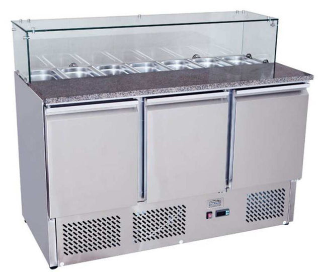 Ice-A-Cool ICE3864GR 3 Door Marble Top Saladette Counter 380 Litres Pizza Prep Counters - 3 Door Ice-A-Cool   