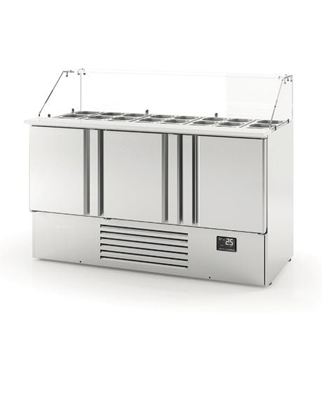 Infrico Compact Gastronorm Counter with glass display - ME1003KB Pizza Prep Counters - 3 Door Infrico   