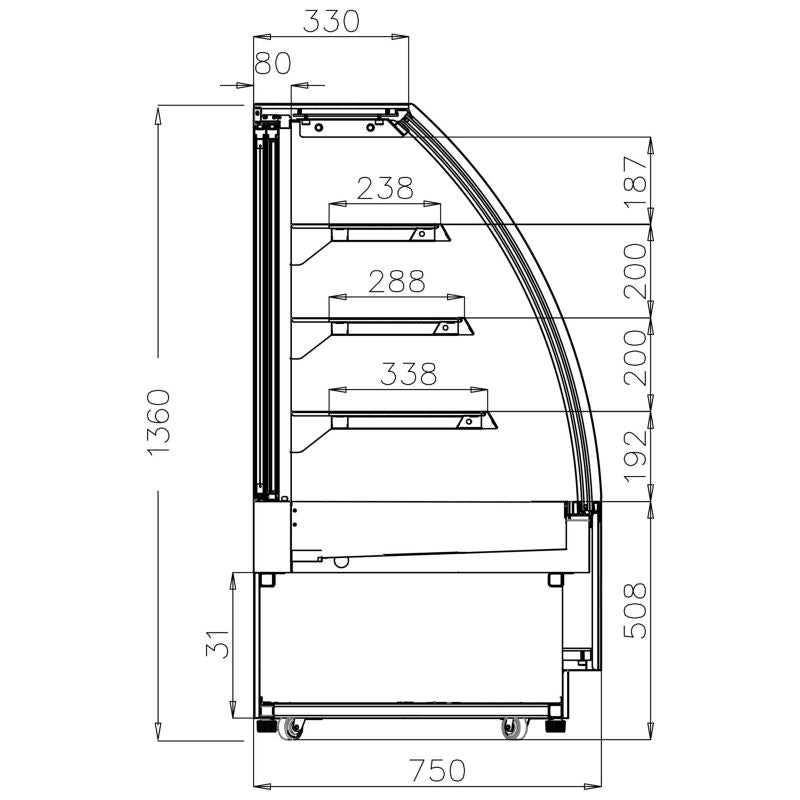 Interlevin Chilled Display Cabinet Stainless Steel, Glass - LPD1700C Refrigerated Floor Standing Display Tefcold   