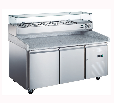 Kingfisher PZ2600S Granite Top 2 Door Refrigerated Prep Counter Pizza Prep Counters - 2 Door Kingfisher   