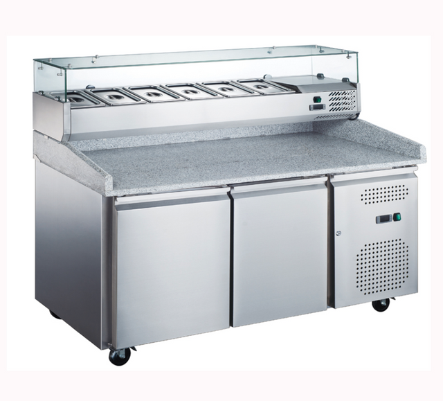 Kingfisher PZ2600S Granite Top 2 Door Refrigerated Prep Counter Pizza Prep Counters - 2 Door Kingfisher   