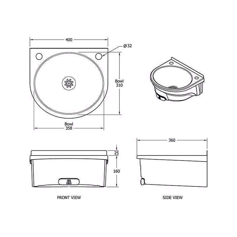 Mechline BasiX BSX-400-CT-D Hand Wash Station With A Pair Of CaterTap 3-Inch Dome Taps Hand Wash Sinks Mechline   