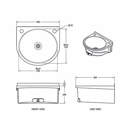 Mechline BasiX BSX-400-KVS Hand Wash Station With 'Push-Front' Hands-Free Mechanical Operation Hand Wash Sinks Mechline   