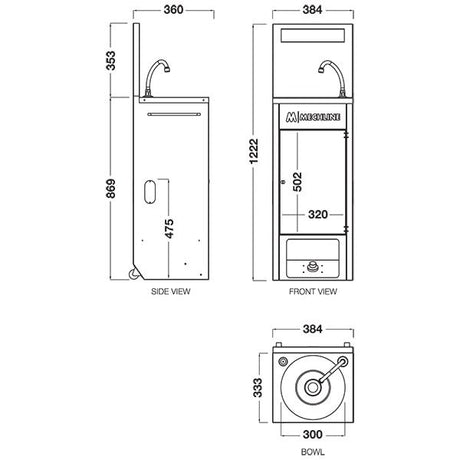 Mechline BaSix Stainless Steel Mobile Hand Wash Station - BSX-MHB-HCW-T Mobile Sinks Mechline   