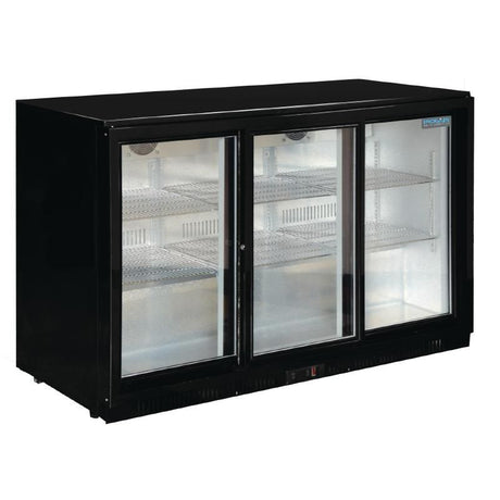 Polar Back Bar Cooler with Sliding Doors in Black 330Ltr - GL006