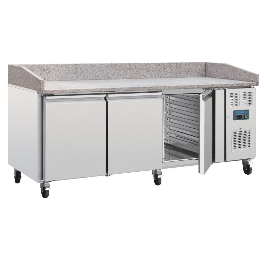 Polar Bakery Counter Fridge with Marble Work Surface - GL182 Pizza Prep Counters - 3 Door Polar   